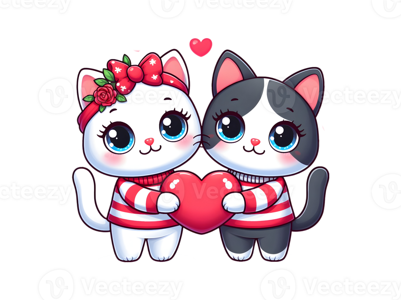 AI generated A cute cartoon couple of cats in love with heart for Valentines day greeting card, clipart, transparent background. png