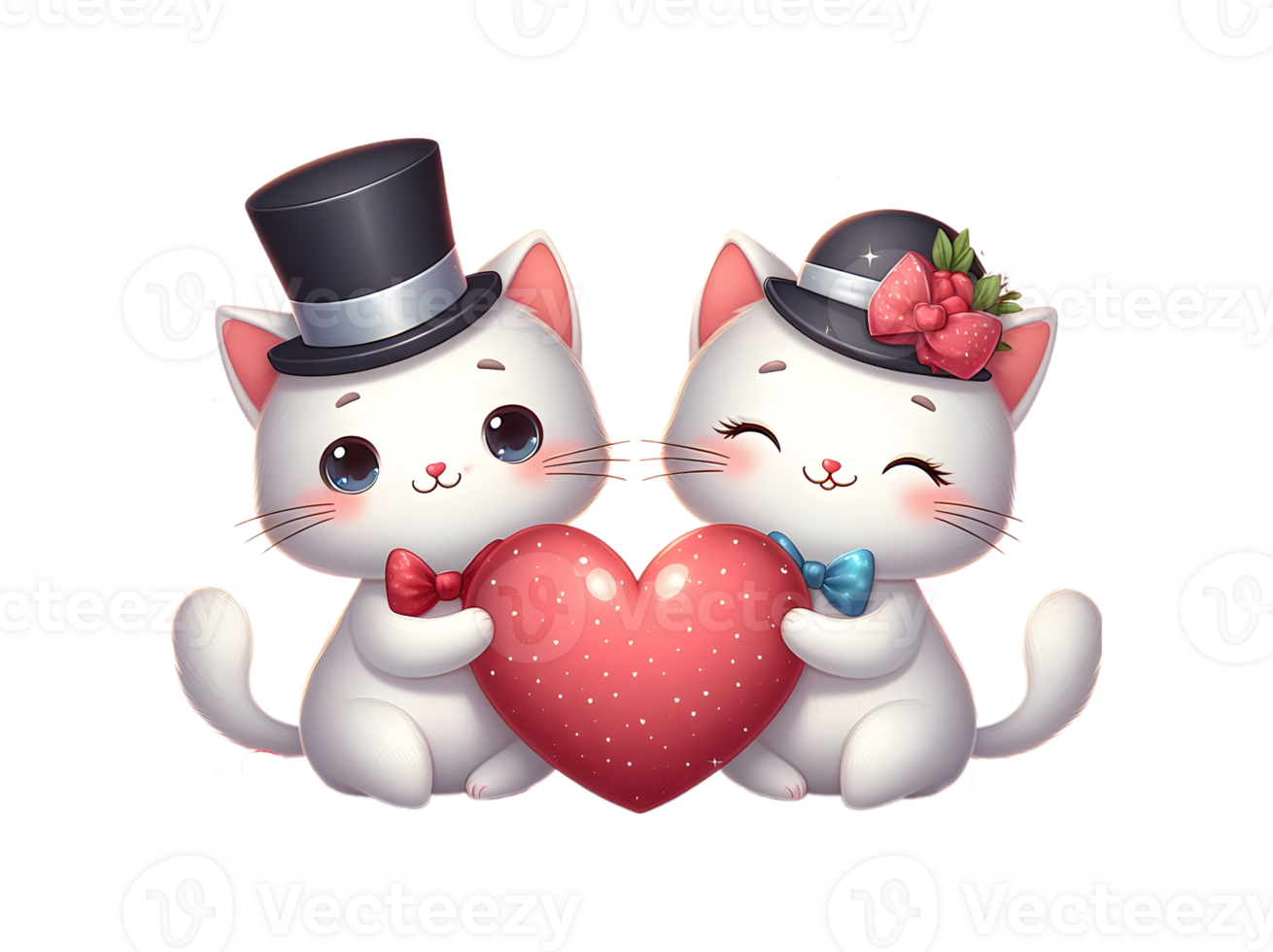 AI generated A cute cartoon couple of cats in love with heart for Valentines day greeting card, clipart png