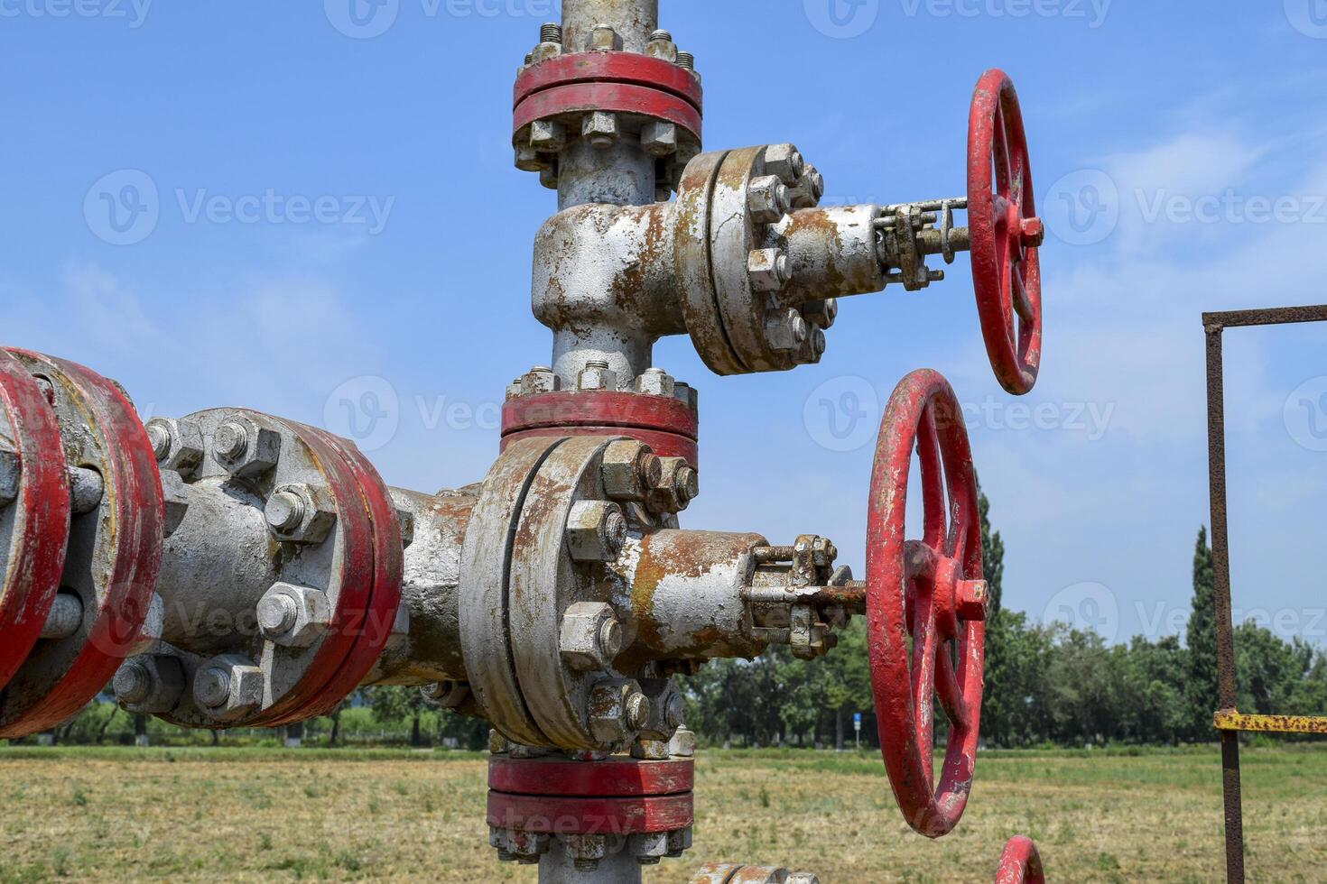 Oil well wellhead equipment. Hand valve with handwheel for opening and closing the flow line. photo