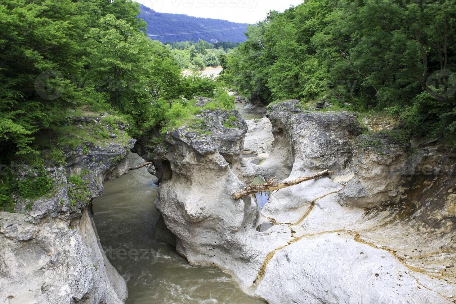 el montaña río en el garganta. foto