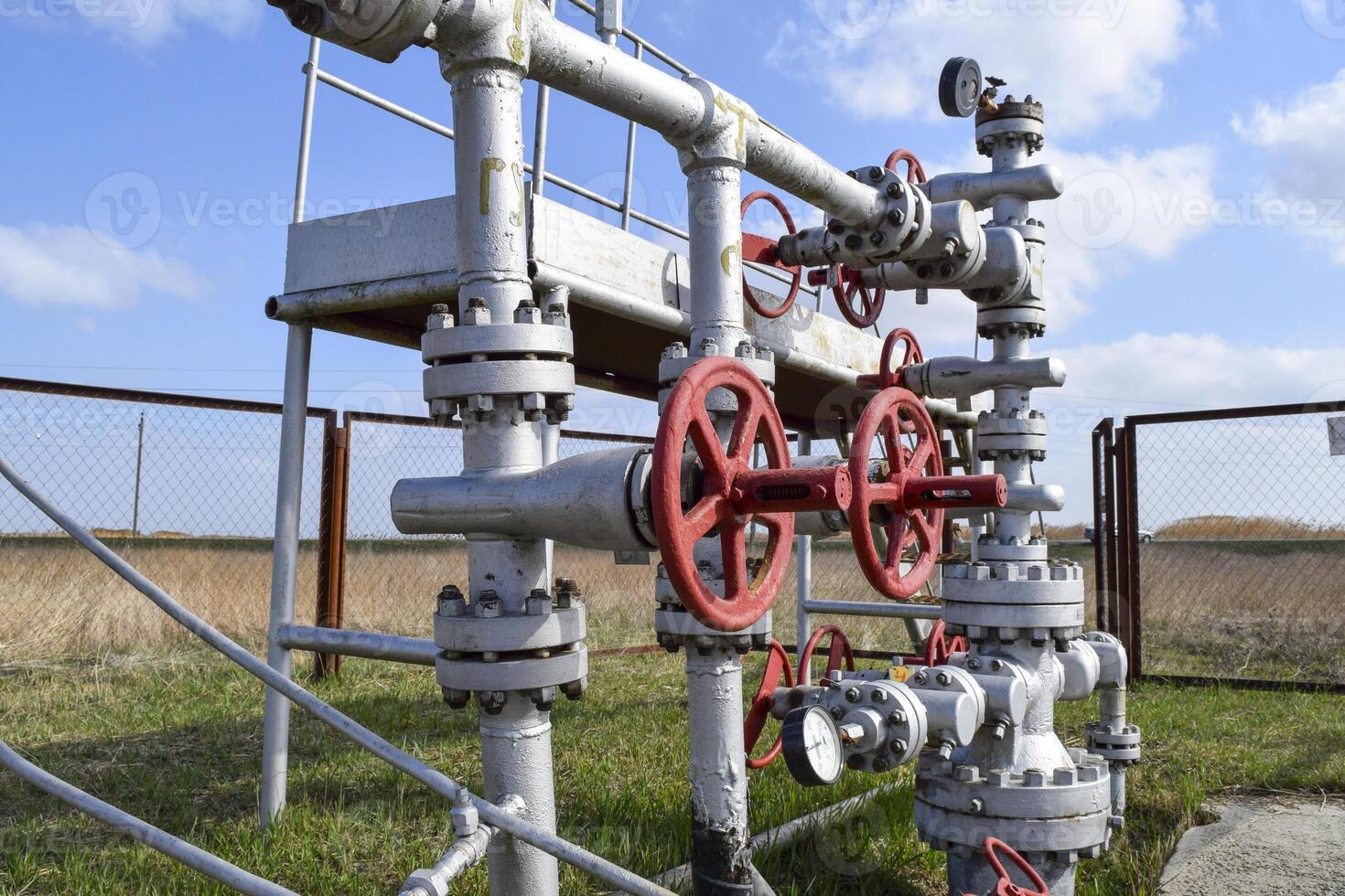 Shut-off valves on the high-pressure well flowing equipment. Oil equipment photo