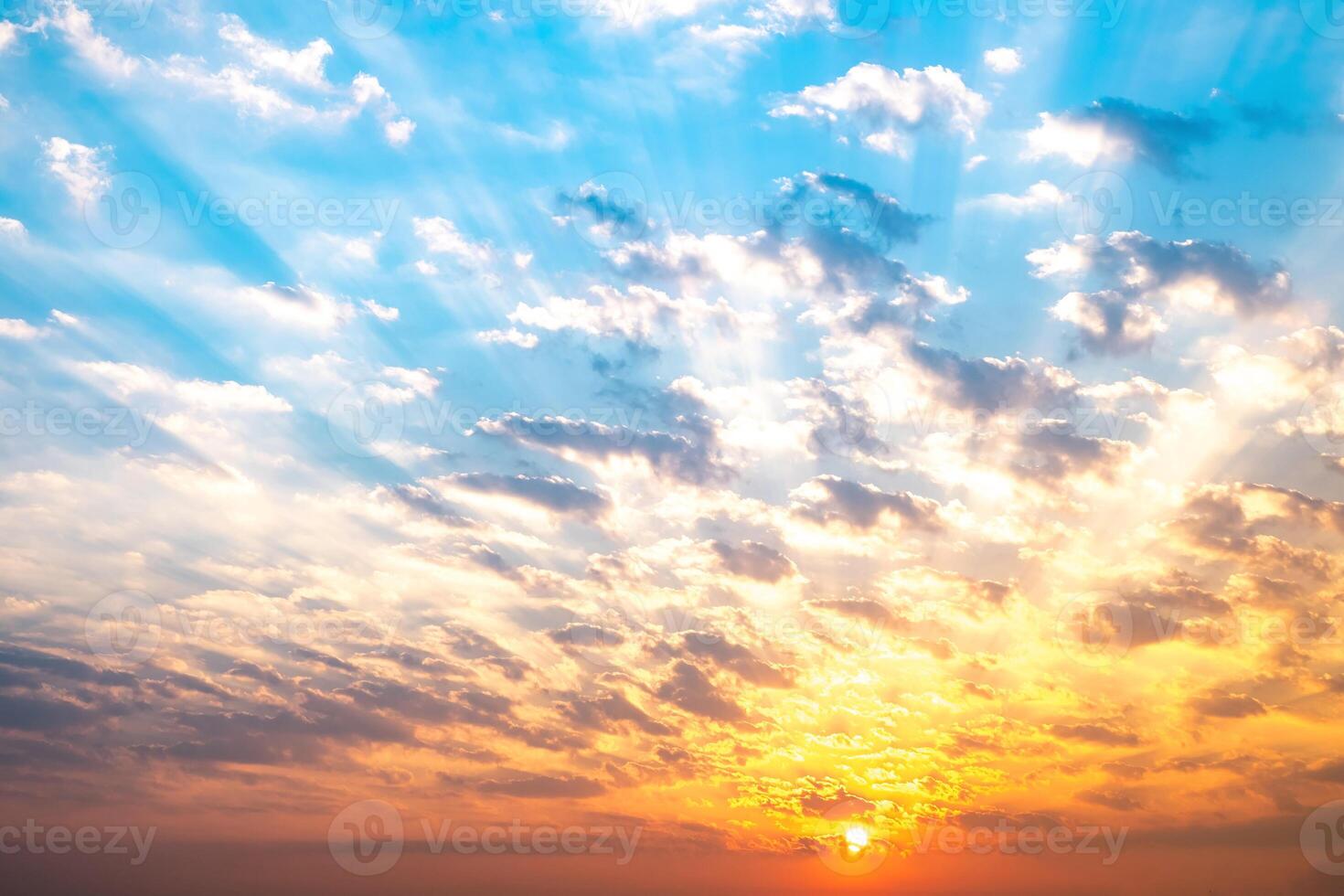 Sky, sunrise, sunset, luxury soft gradient orange gold clouds and gold sunlight between group of blue clound sky perfect for the background, take in everning,Twilight, high definition landscape photo