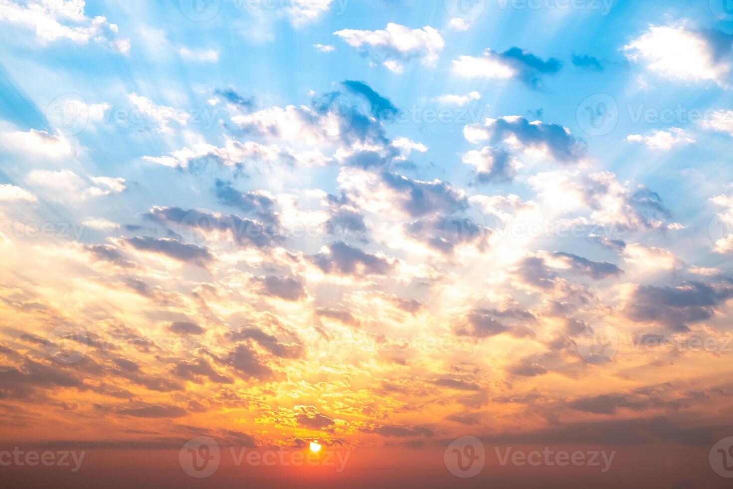Sky, sunrise, sunset, luxury soft gradient orange gold clouds and gold sunlight between group of blue clound sky perfect for the background, take in everning,Twilight, high definition landscape photo