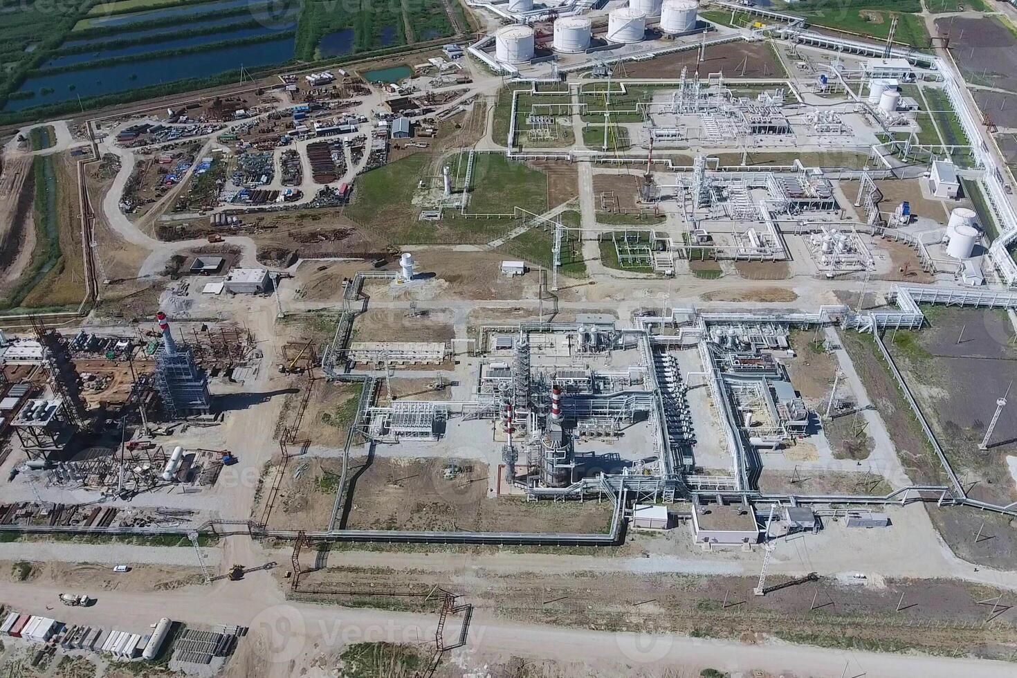 Oil refinery plant for primary and deep oil refining. Equipment photo