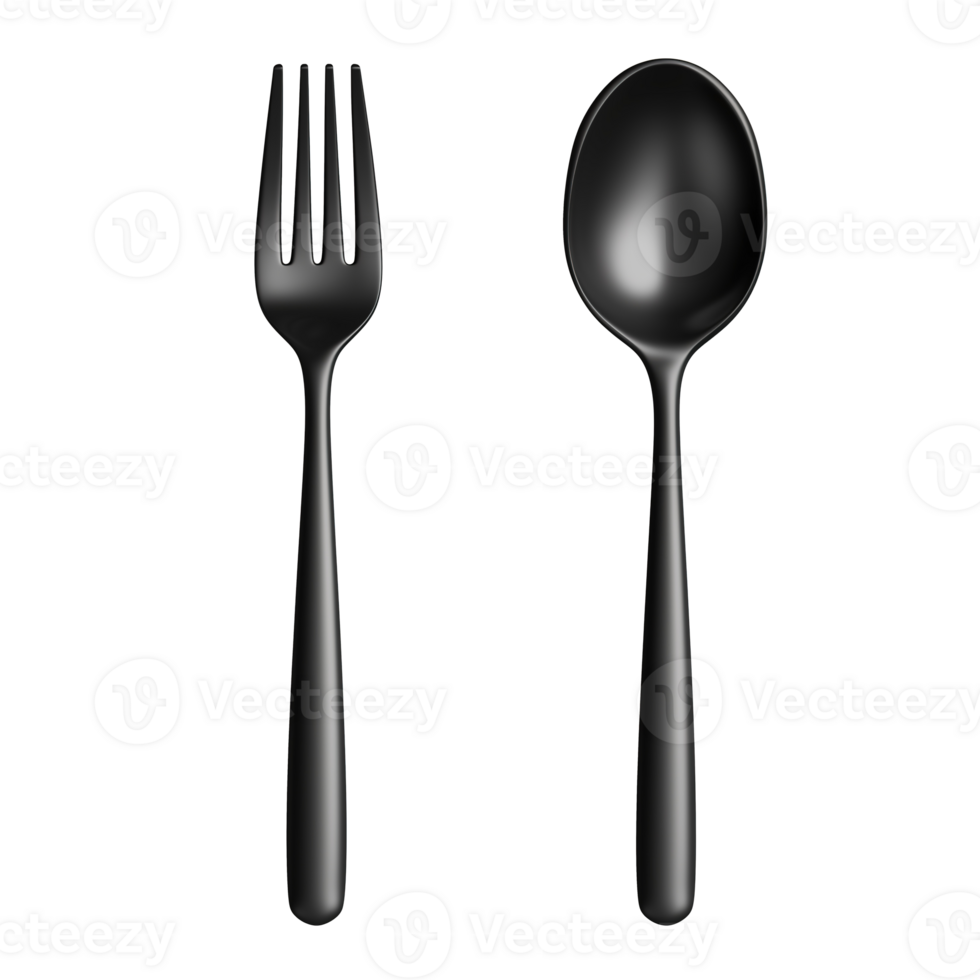 AI generated Black spoon and fork isolated on transparent background png