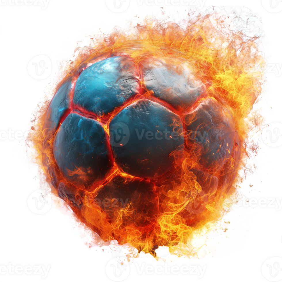 ai generiert Fußball Ball mit Feuer Flammen isoliert auf transparent Hintergrund png