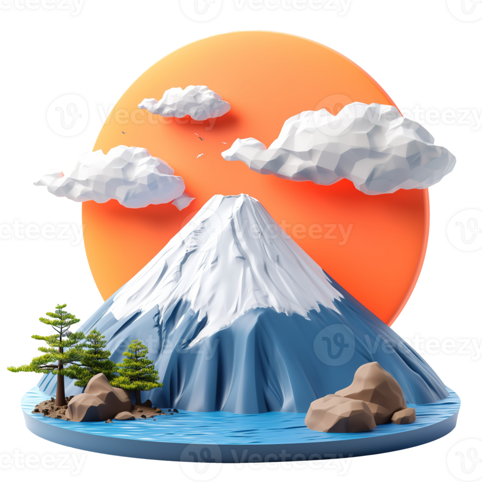 AI generated Fuji mountain 3d icon isolated on transparent background png