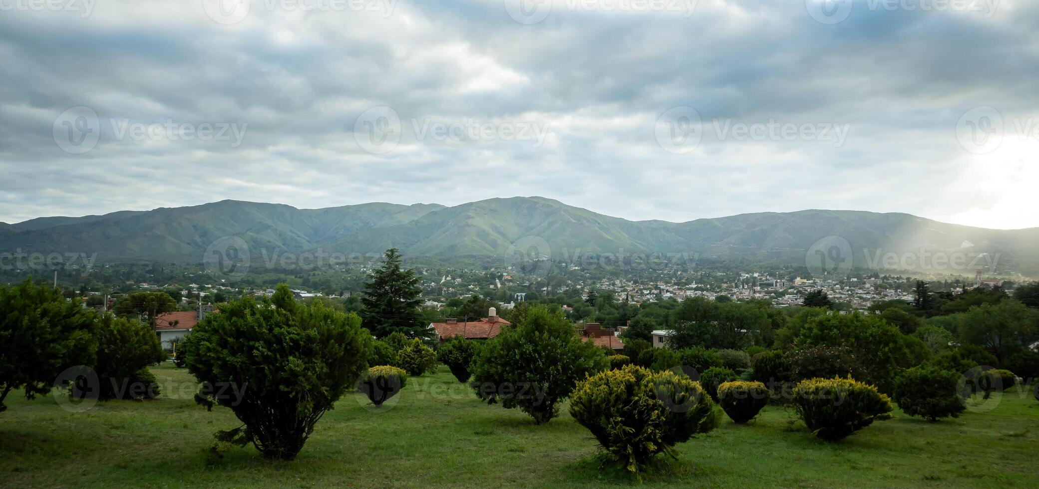 Landscape view from the Retiro Betania viewpoint in the city of La Falda, Cordoba, Argentina. photo