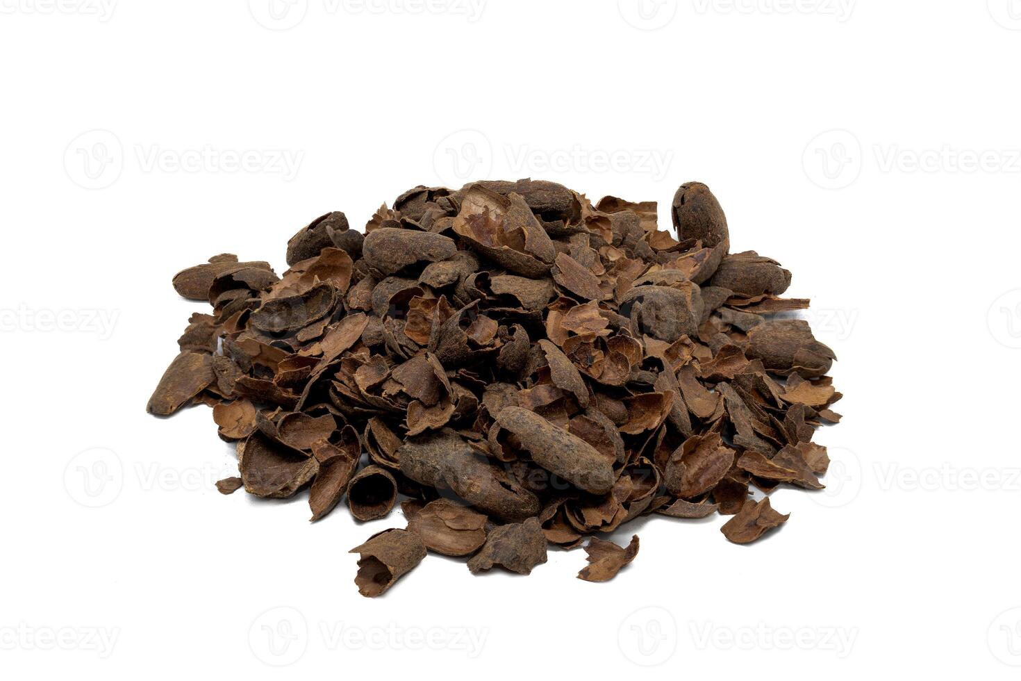 Cocoa husk to prepare infusion on white isolated background. photo