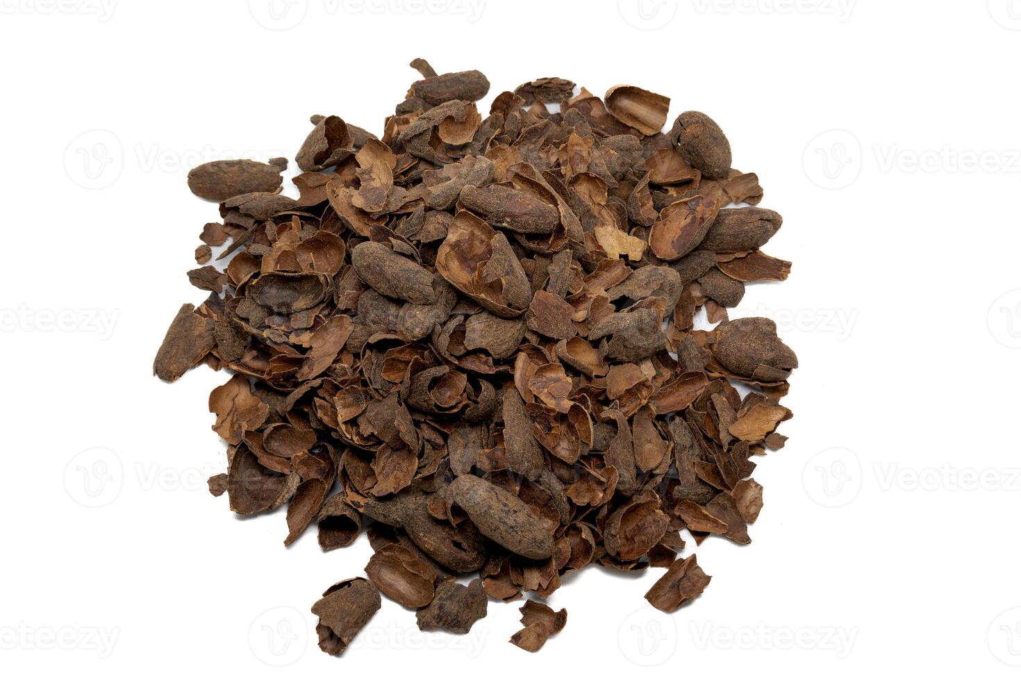 Cocoa husk to prepare infusion on white isolated background. photo