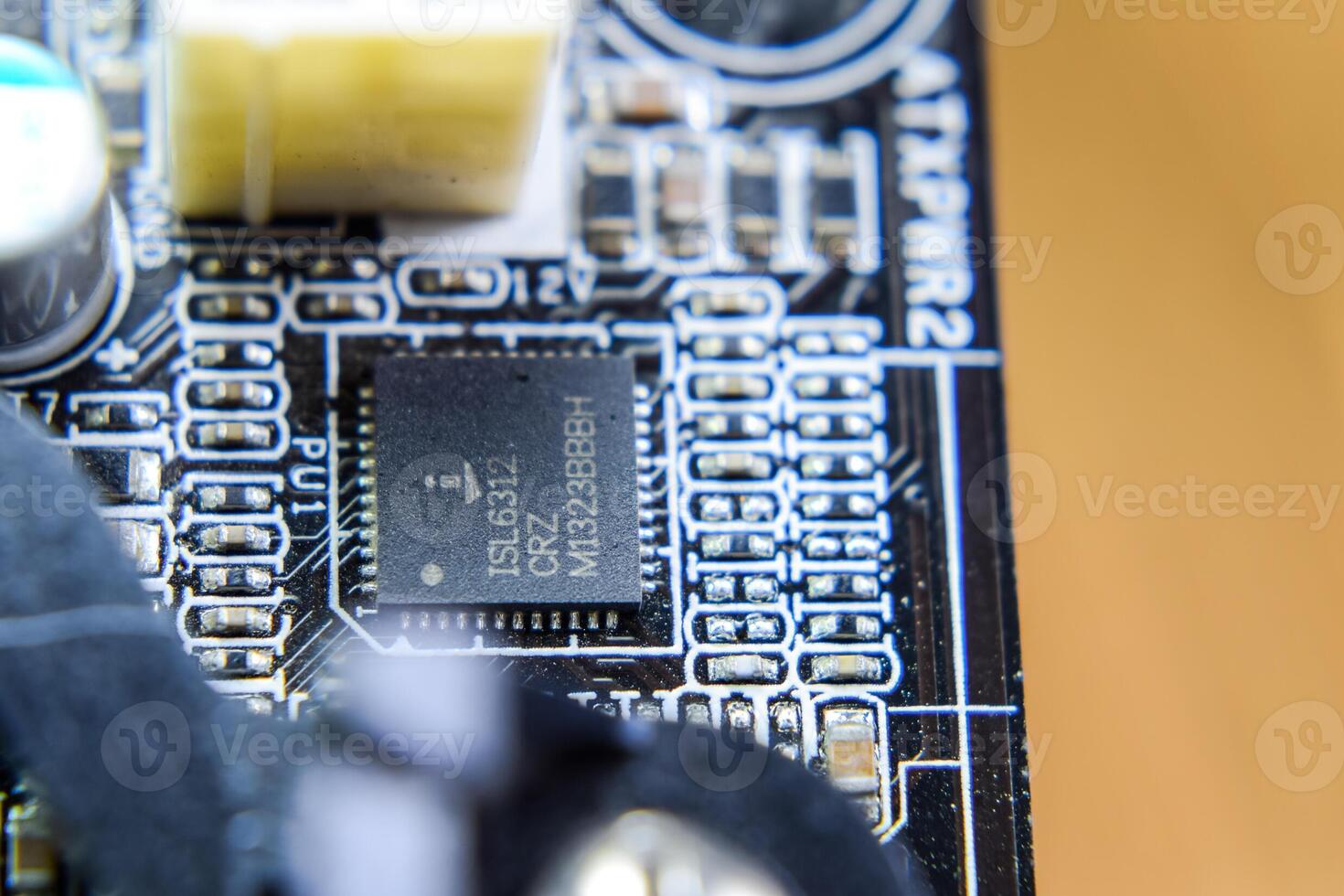 Electronic board with electrical components. Electronics of computer equipment photo