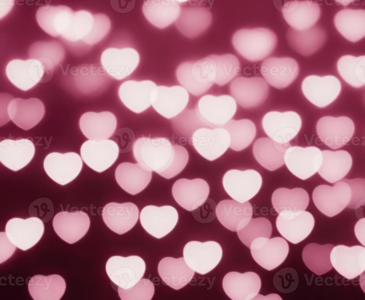 Pink blurred abstract background with cute bokeh hearts for mothers day. photo