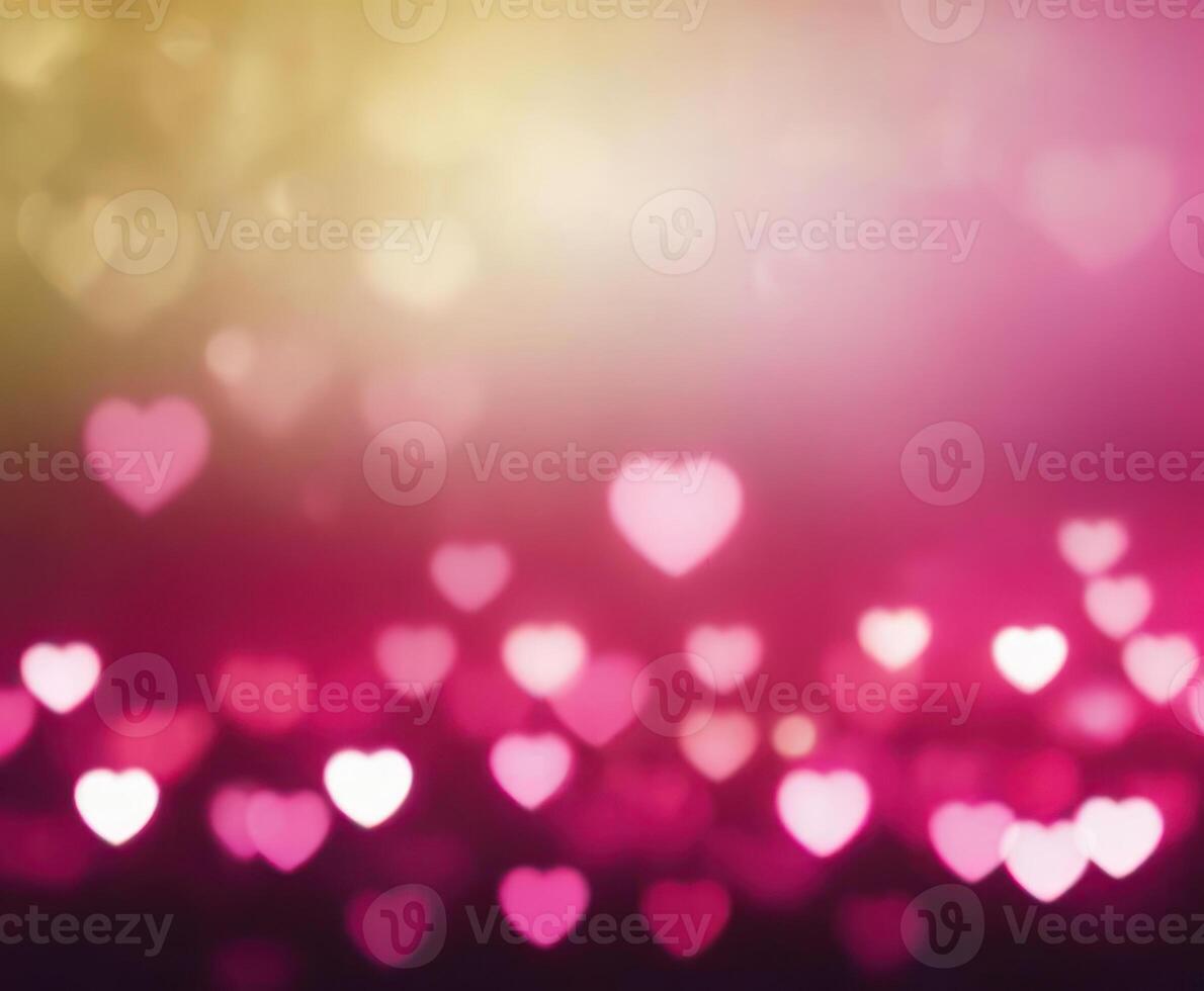 Pink blurry abstract background with cute bokeh hearts for March 8. photo