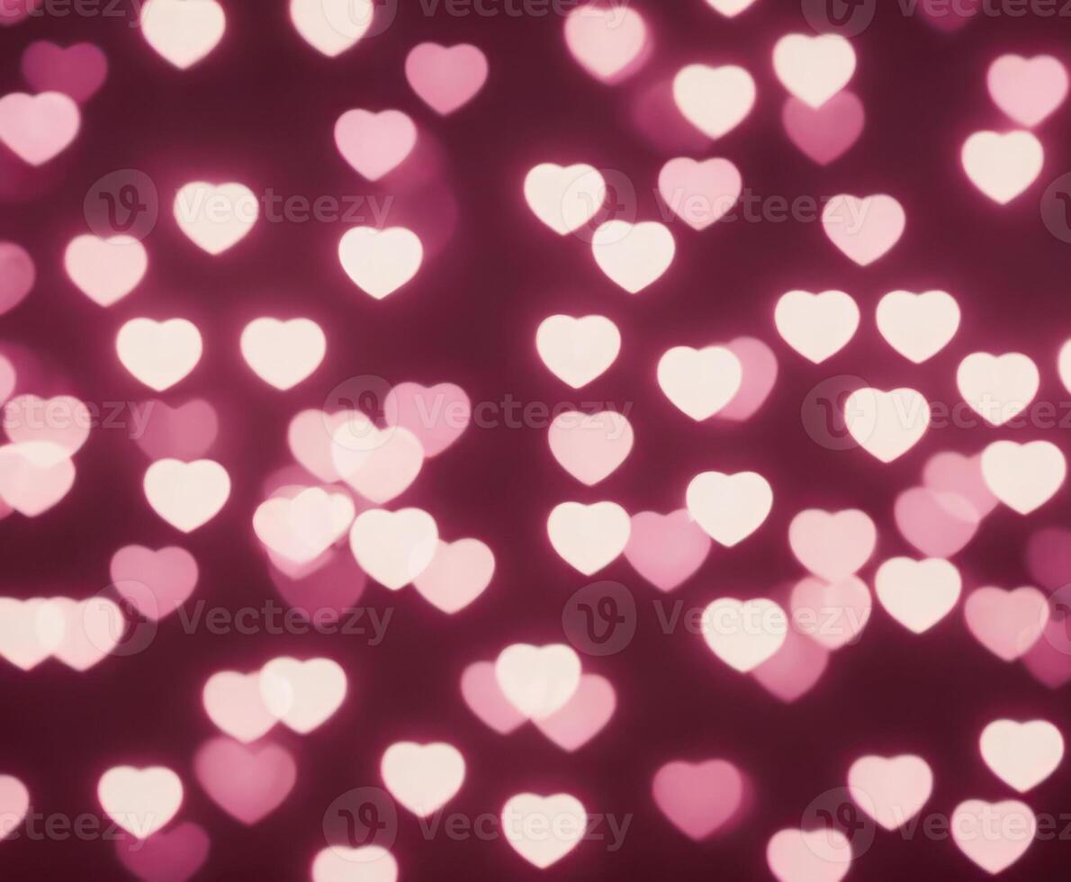 Pink Blurred Abstract Background with Cute Bokeh Hearts for Birthday. photo
