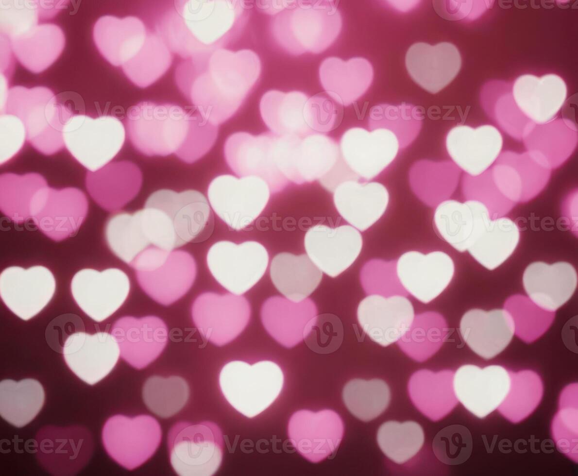 Pink Blurred Abstract Background with Cute Bokeh Hearts for Birthday. photo