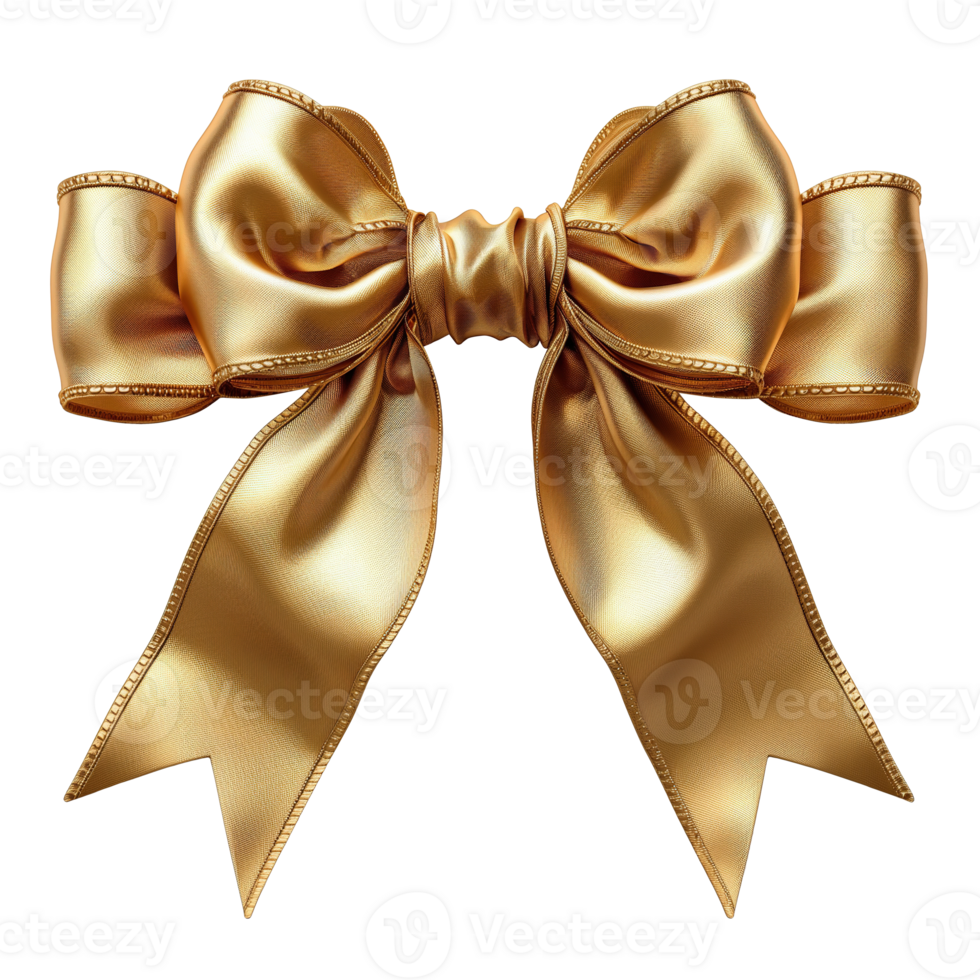 AI generated Golden bow with ribbon isolated on transparent background png
