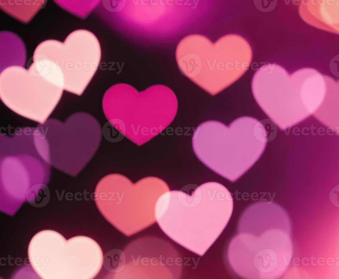 Pink blurry abstract background with cute bokeh hearts for March 8. photo