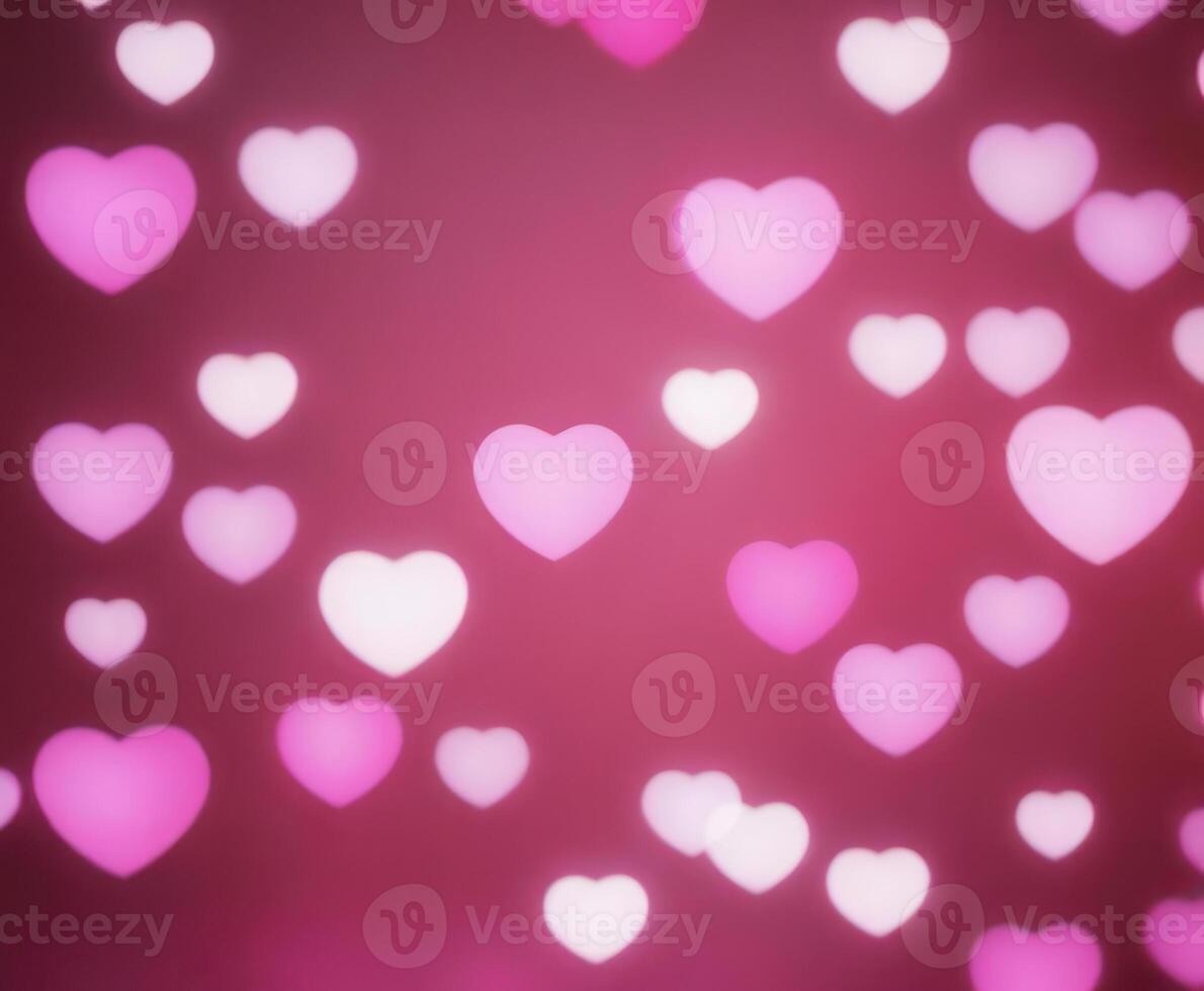Pink blurry abstract background with cute bokeh hearts for March 8. photo
