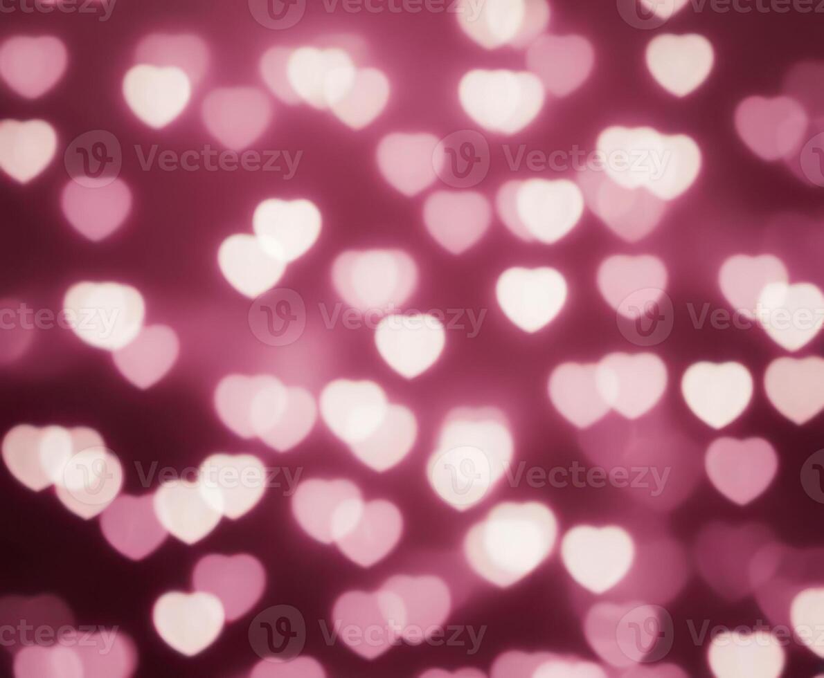 Pink Blurred Abstract Background with Cute Bokeh Hearts for Birthday. photo