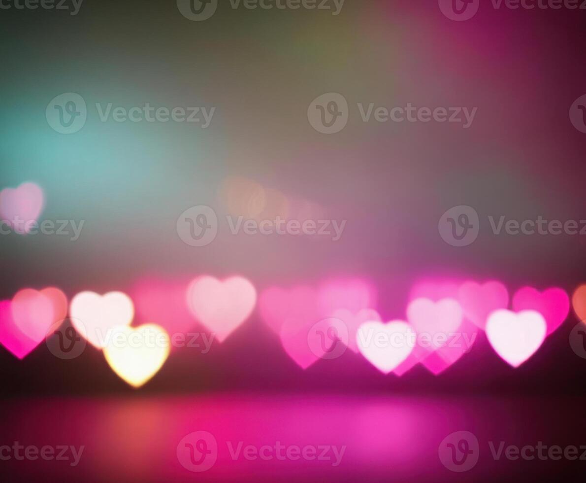 Pink blurry abstract background with cute bokeh hearts for March 8. photo