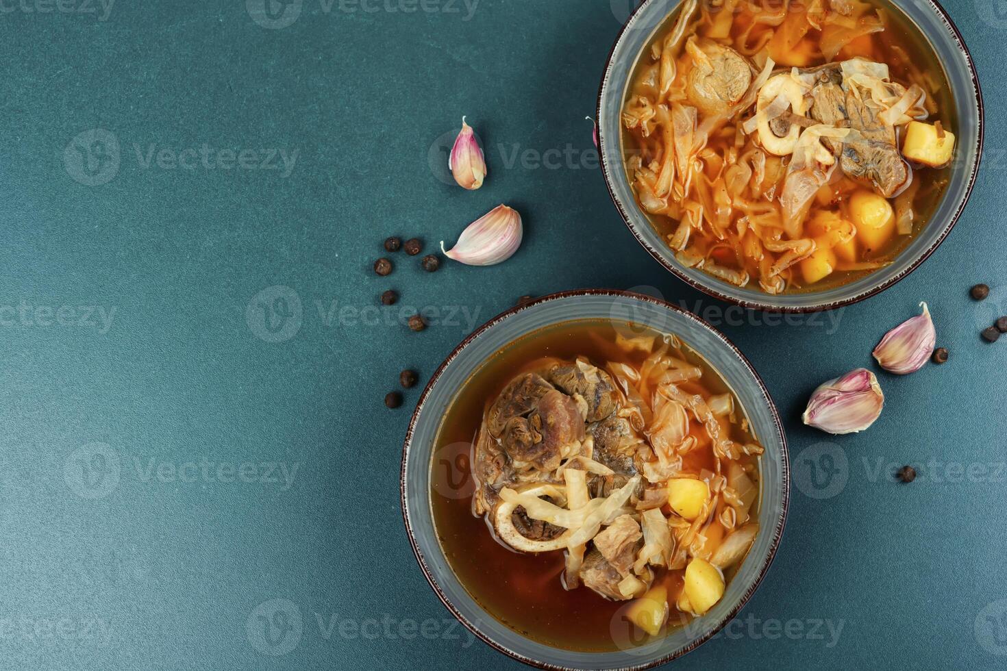 Delicious homemade borscht or soup. photo