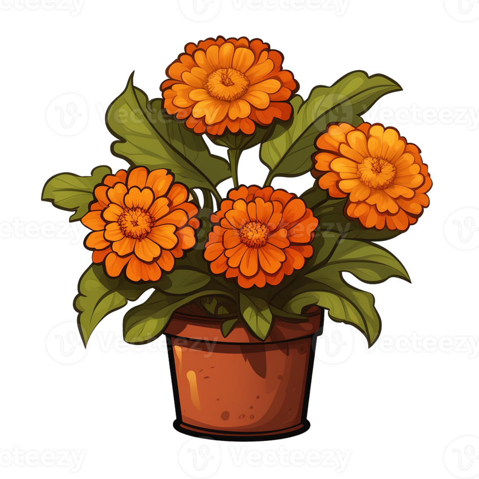 AI generated Marigold flowers illustration on transparent background png