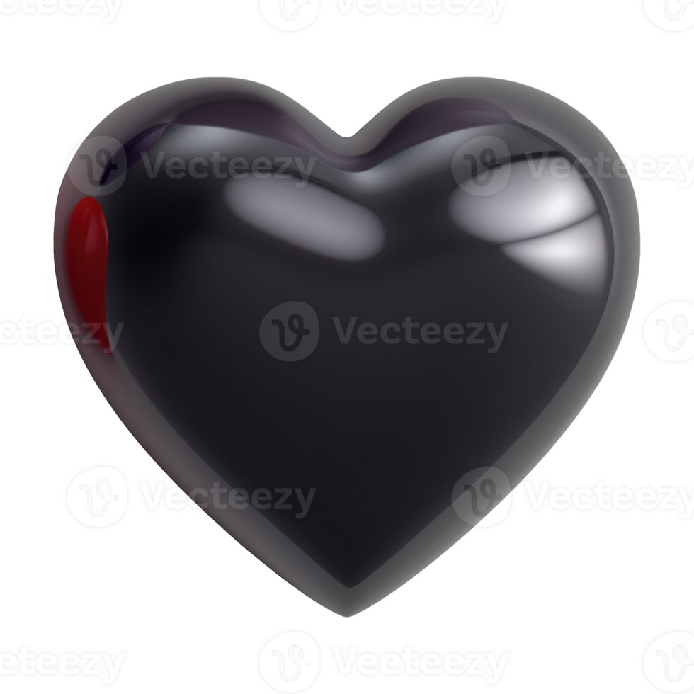 AI generated 3d icon black heart isolated on transparent background png