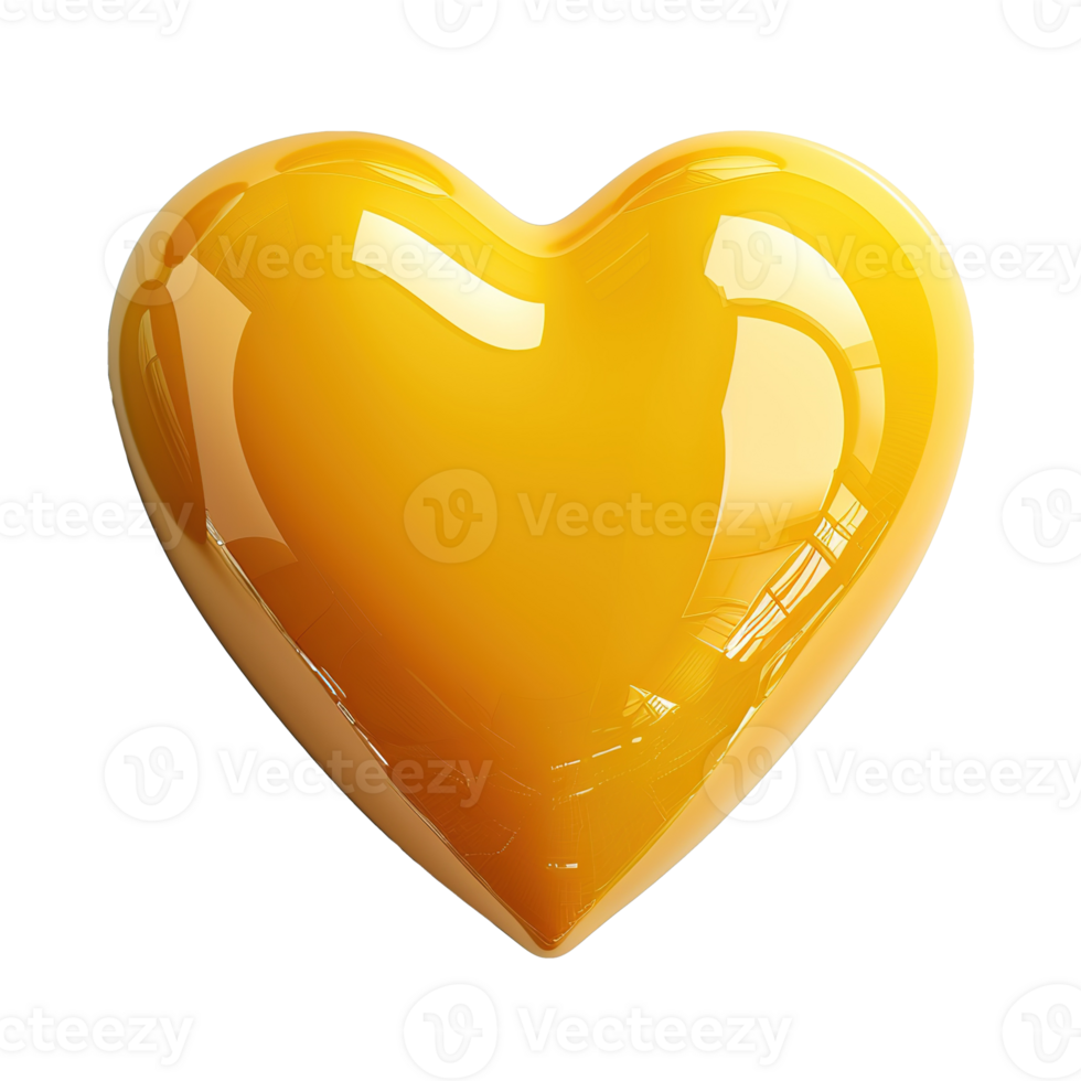 AI generated 3d icon of yellow glossy heart isolated on transparent background png
