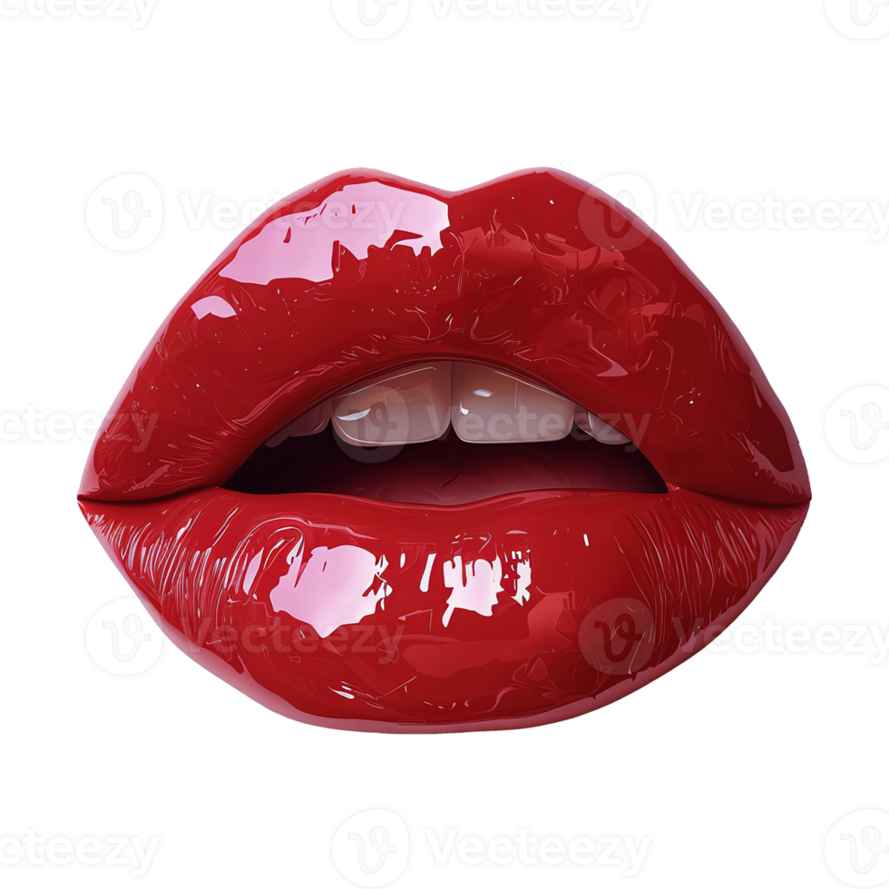 AI generated 3d icon female lips with red color isolated on transparent background png