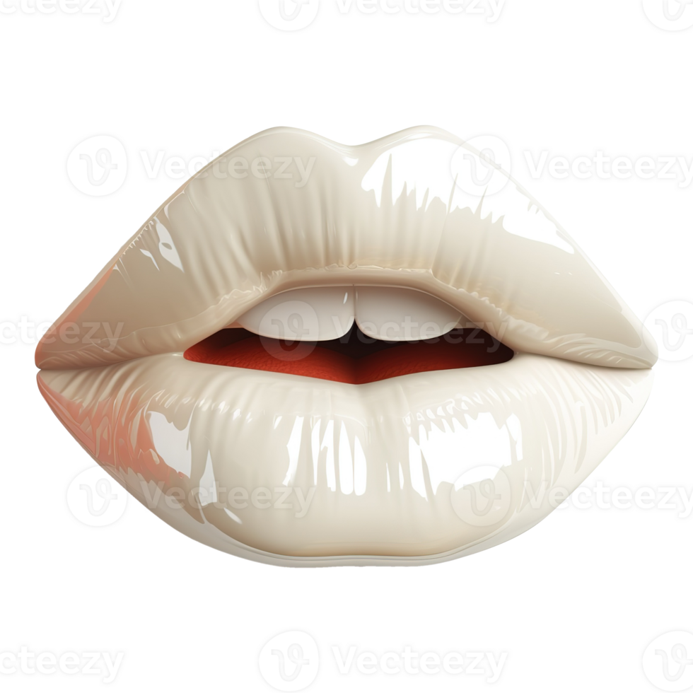 AI generated 3d icon of white lips isolated on transparent background png