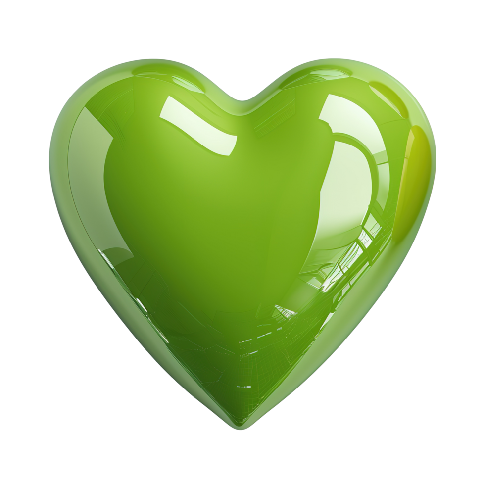 AI generated 3d icon of green glossy heart isolated on transparent background png