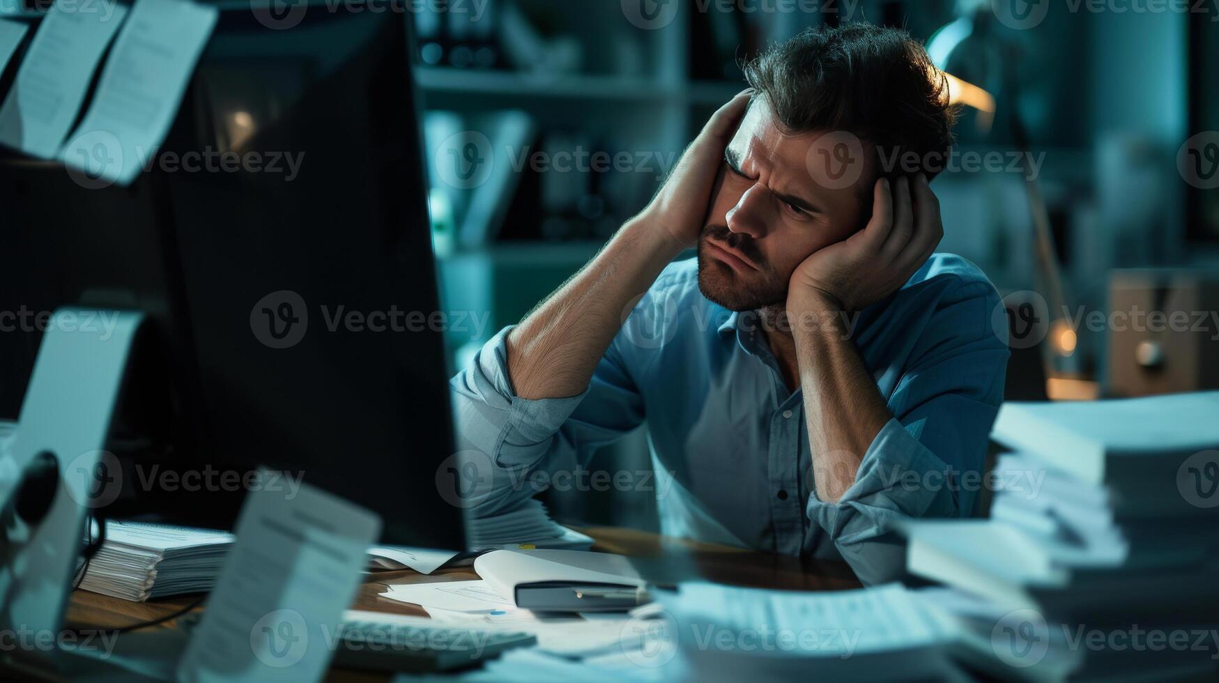 AI generated businessman staring at a computer screen audit notice from the tax authority photo