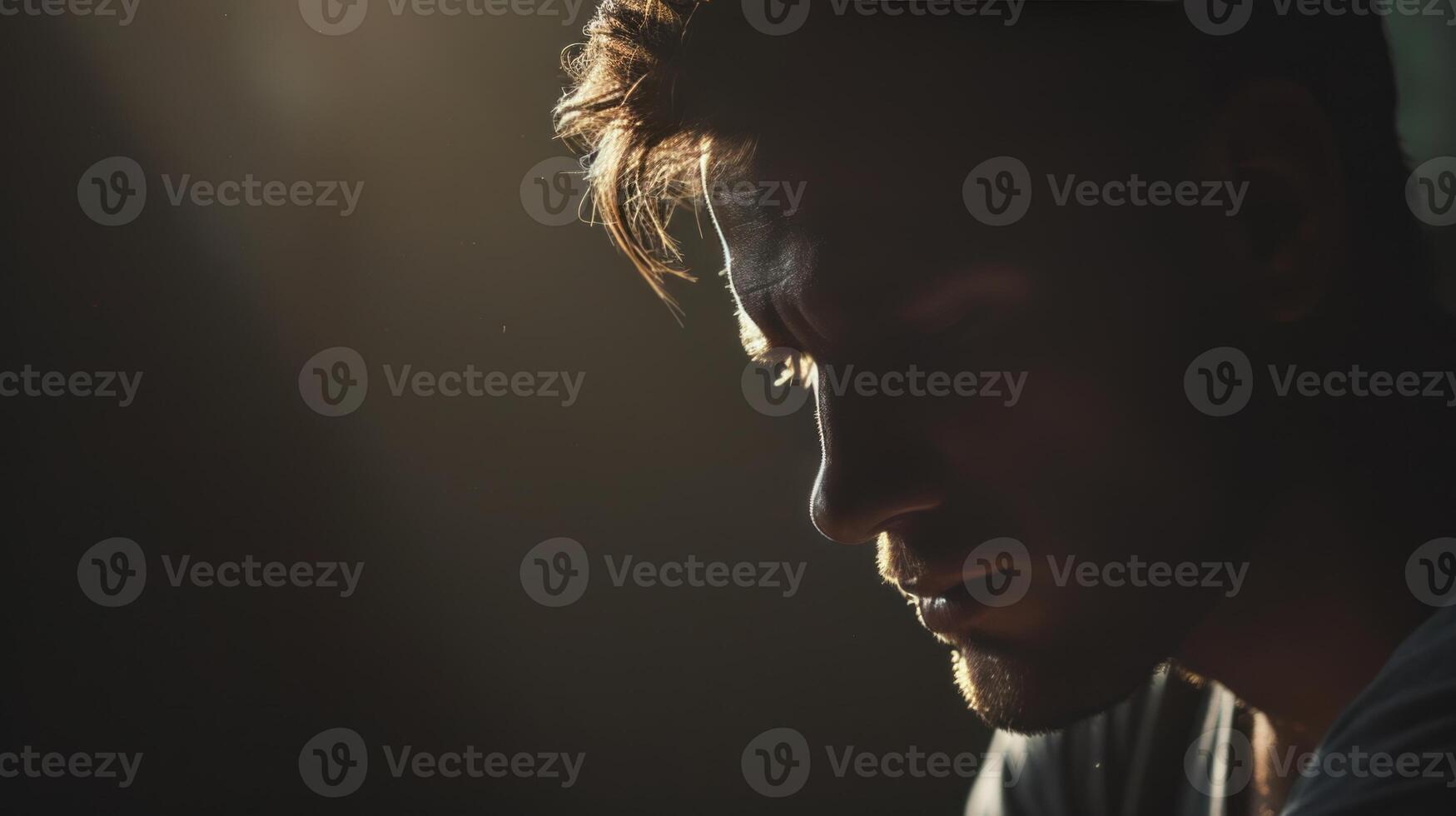 AI generated A man stress face the despair hopelessness of job cuts. photo