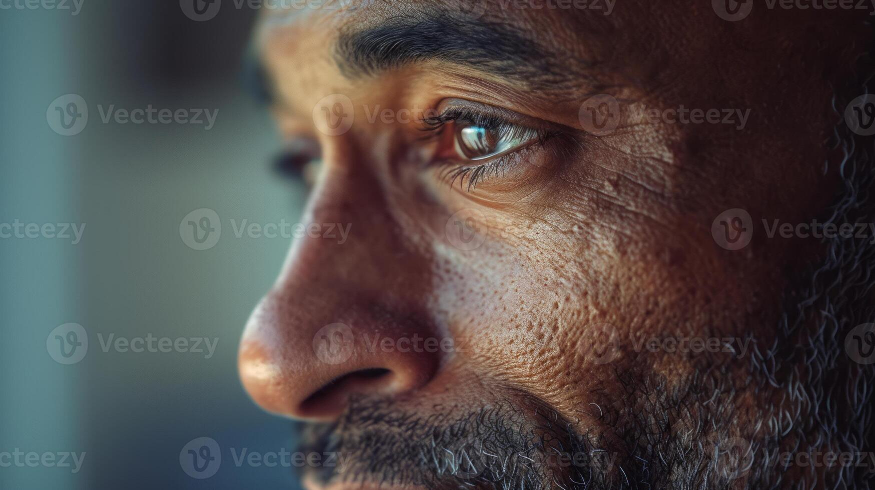 AI generated close-up of an afrrican man face looking far away AI generated photo