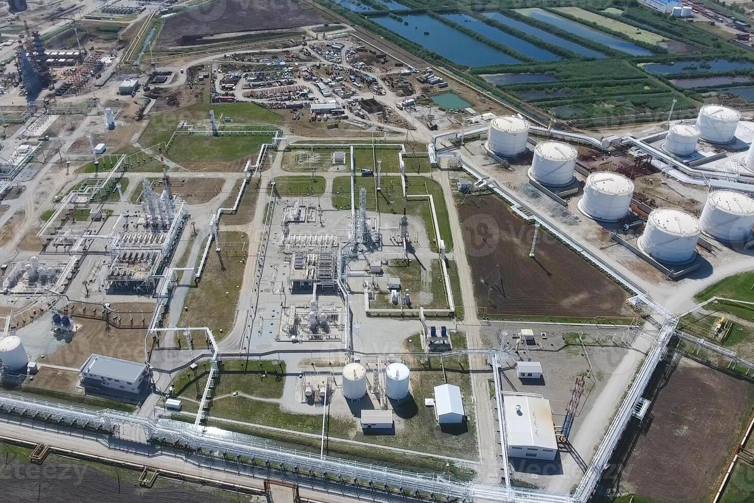 Oil refinery plant for primary and deep oil refining. Equipment photo