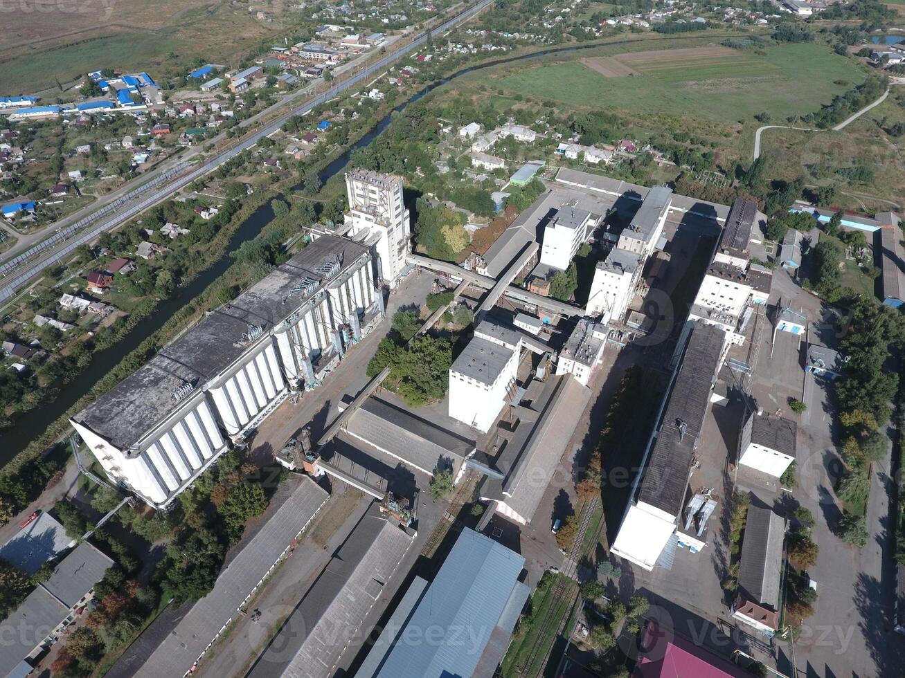 Top view of a silo elevator. Aerophotographing industrial object. photo
