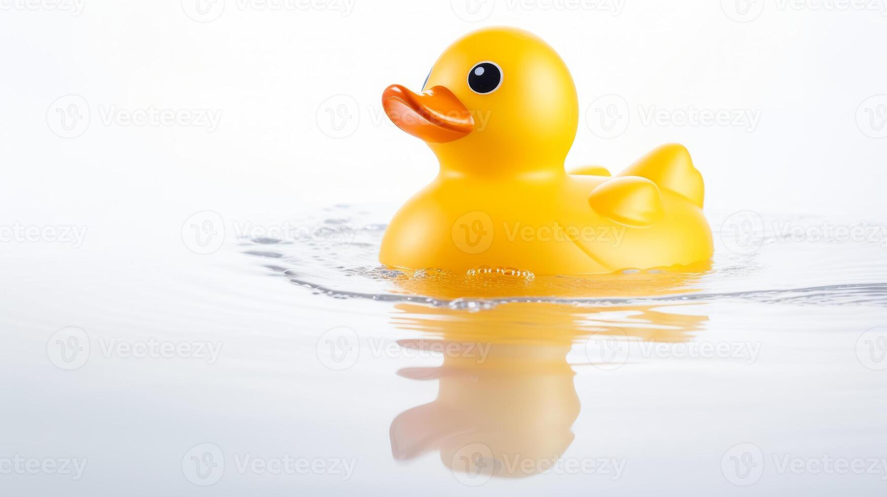 AI generated classic yellow rubber duck floating on water bath time for children. photo