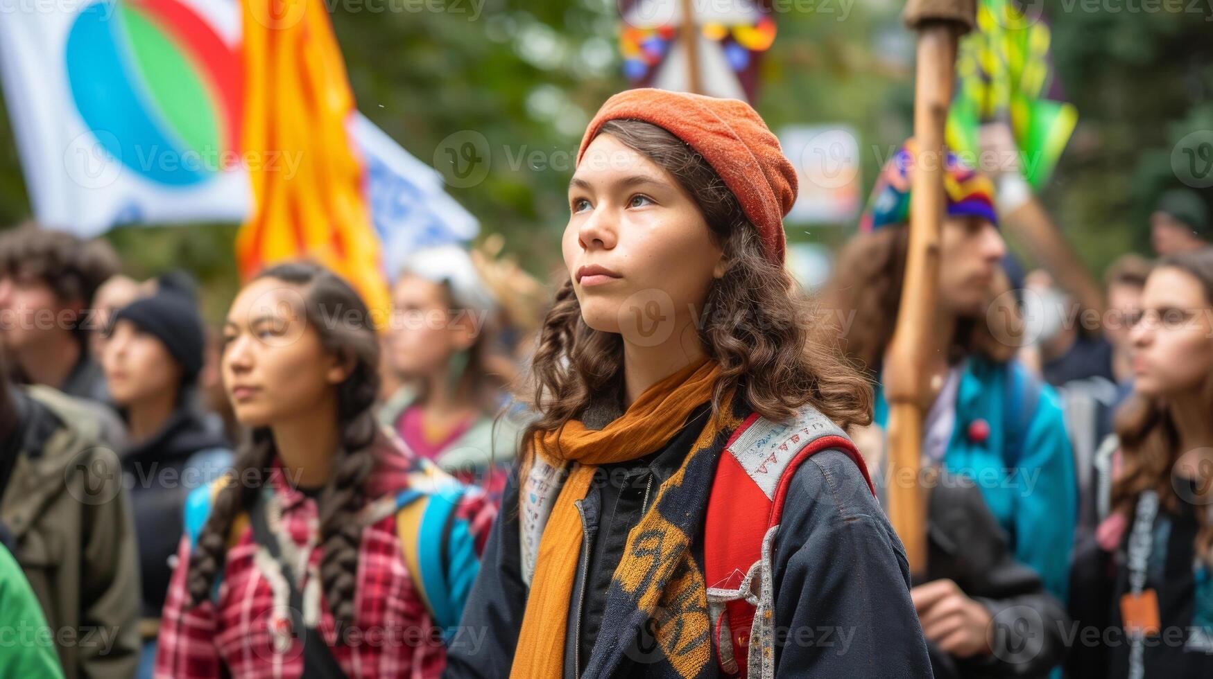 AI generated Global Warming protest community for climate action with banners and signs photo