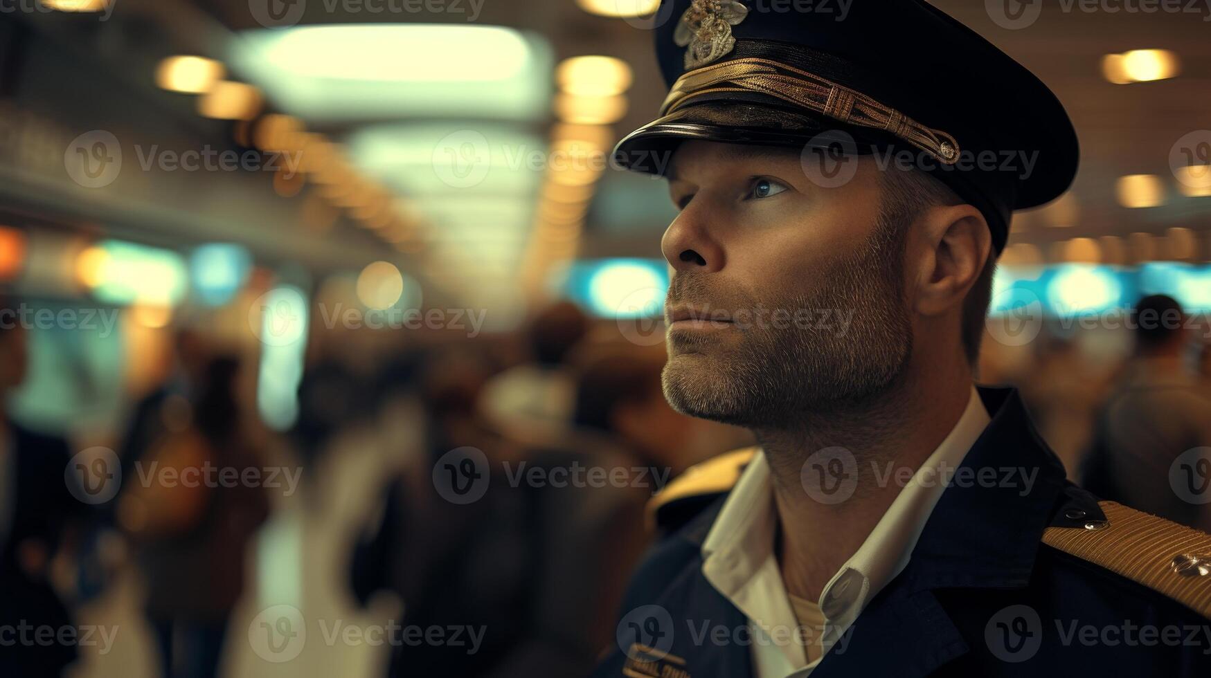 ai generado aerolínea piloto con apretado vuelo horarios y clima retrasos bullicioso viajeros antecedentes foto