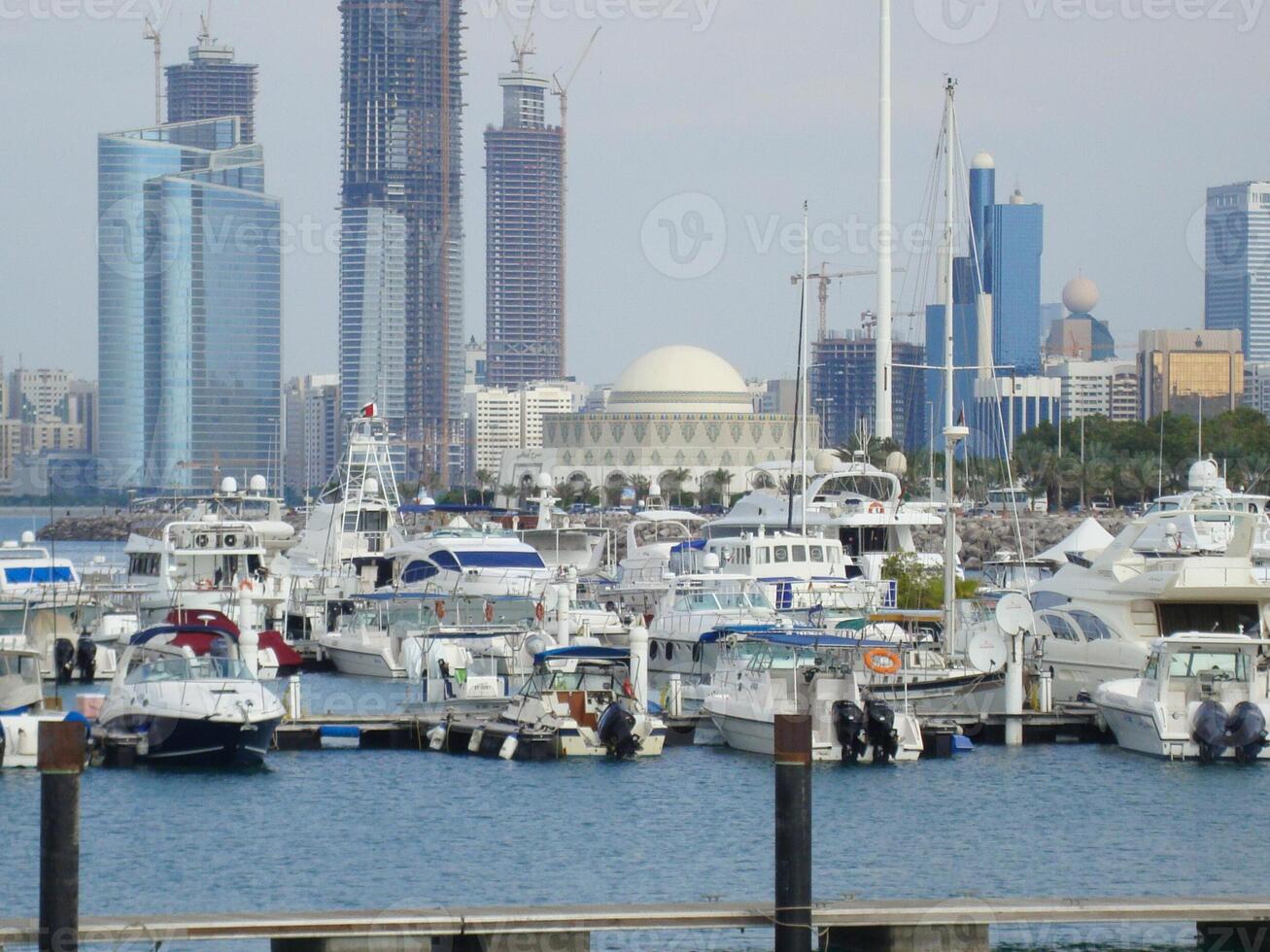 Yachts and boats on the mooring photo