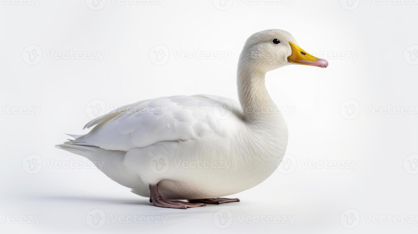 ai generado animal derechos concepto blanco Pato con un amarillo pico blanco antecedentes. foto