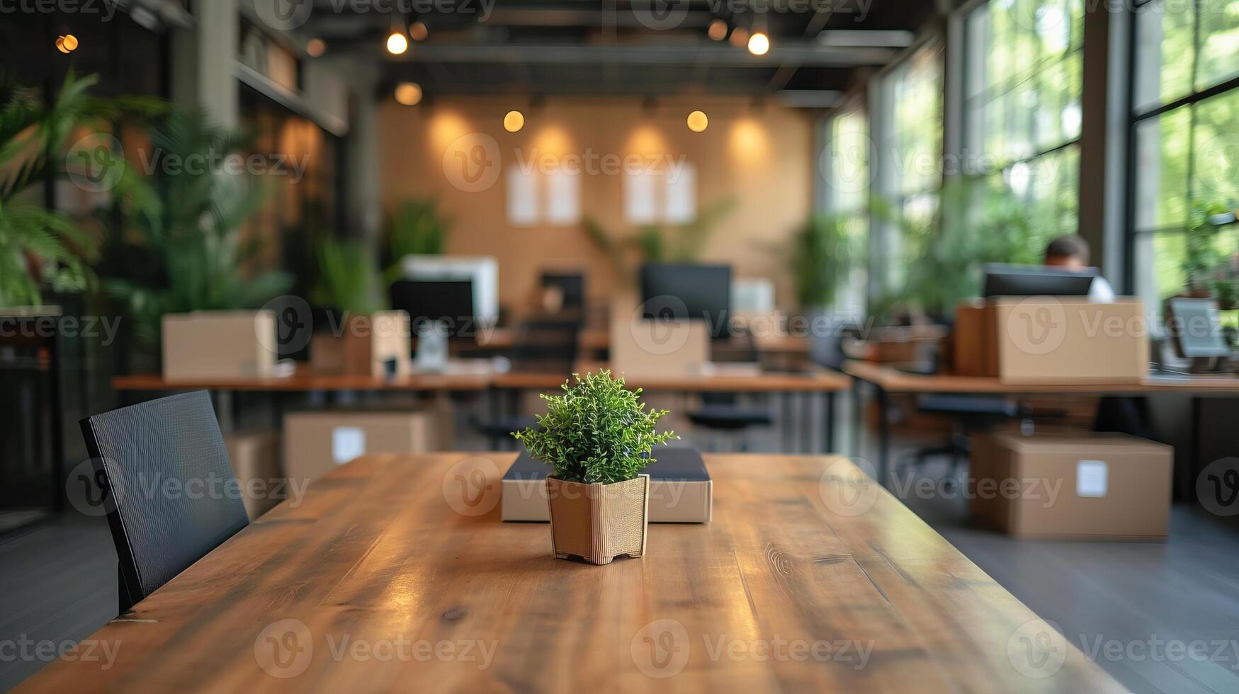 AI generated A modern office space with packed boxes company downsizing photo