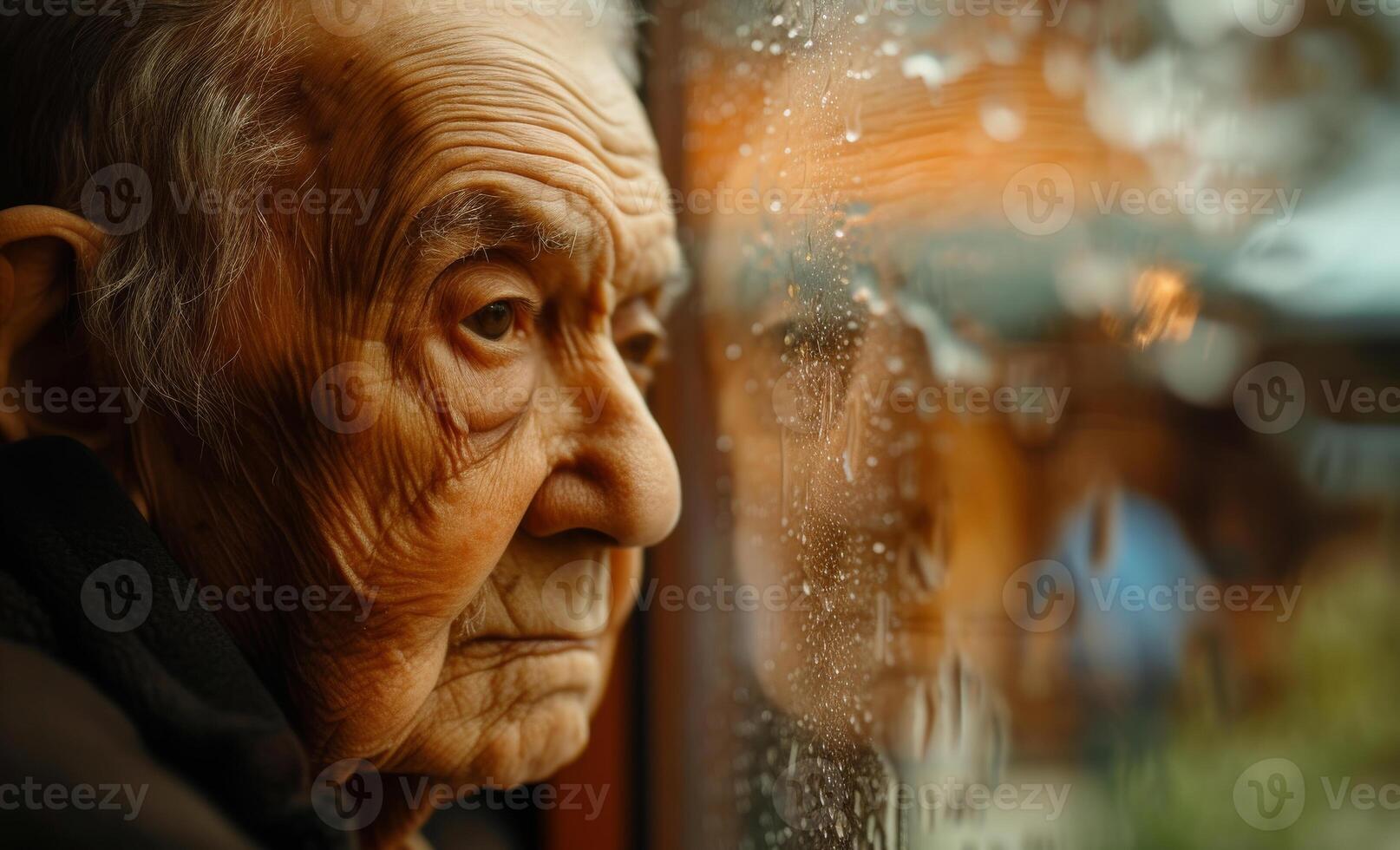 AI generated Aging Society old man looking out of window in a nursing home photo