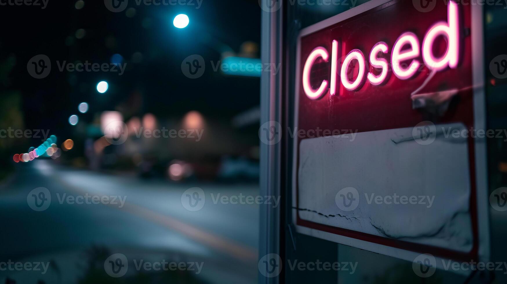 AI generated A neon Closed sign a quiet dark street, a business not open photo