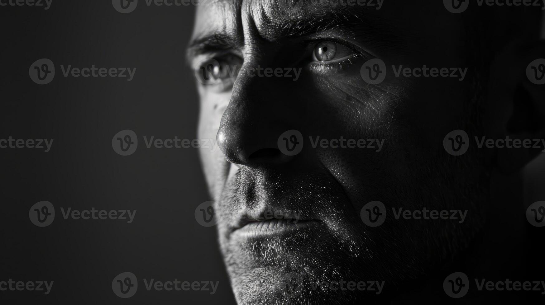 AI generated A close-up of a man serious face grayscale tone dark background photo