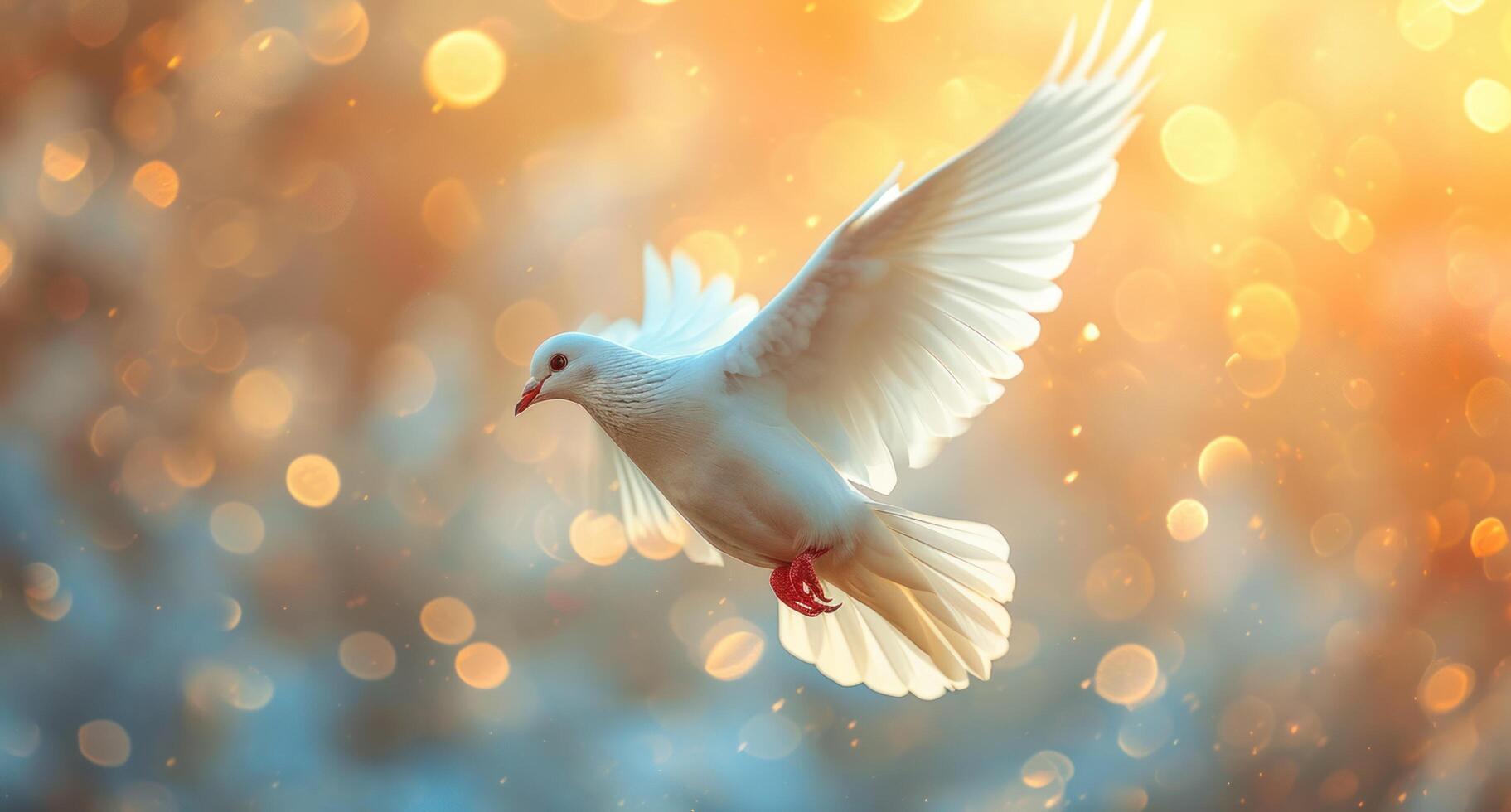 AI generated a white dove flying through the sky against a bright background photo