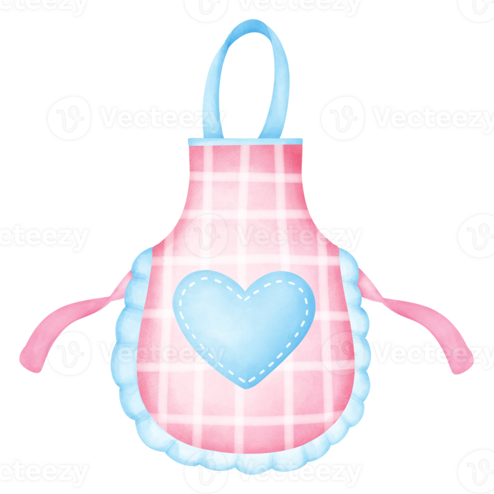 A cute pink apron with a blue heart pocket png