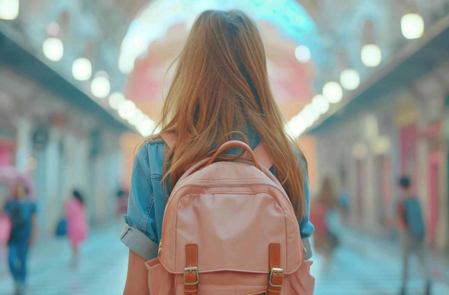 AI generated student girl with backpack student photo