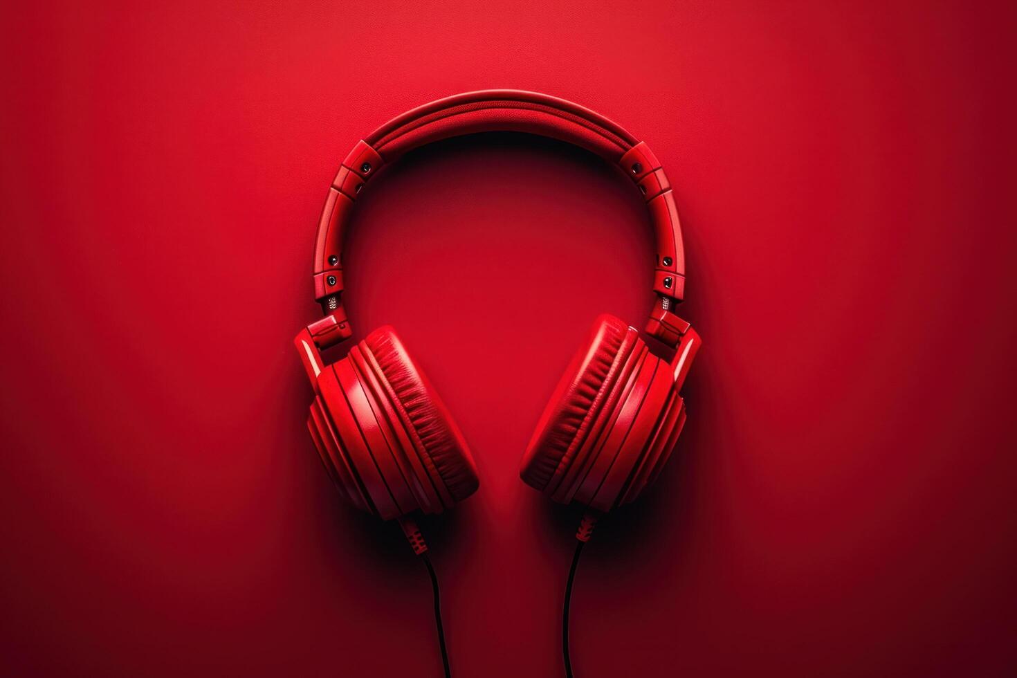 AI generated red headphones against a red background photo