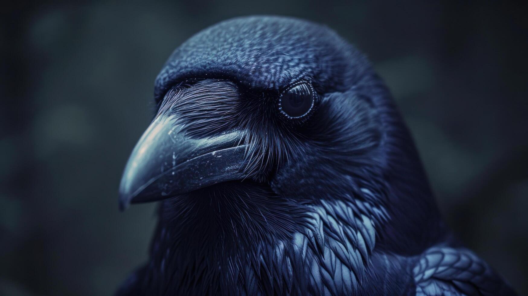 AI generated the head of a large dark black bird photo